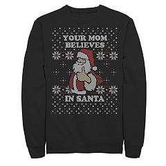 Christmas Holiday Santa Bling Sweater Print Graphic Charcoal Heather Men's  Cotton Pullover Hoodie 
