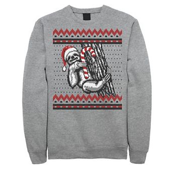 Men's Sloth Candy Cane Ugly Christmas Fleece Crewneck Sweatshirt
