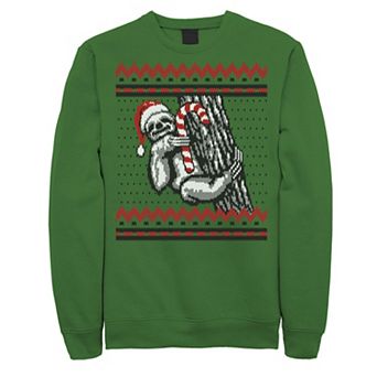 Men's Sloth Candy Cane Ugly Christmas Fleece Crewneck Sweatshirt