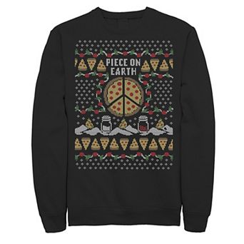 Men's "Piece On Earth" Pizza Ugly Christmas Fleece Crewneck Sweatshirt