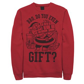 Men's "Bro, Do You Even Gift?" Santa Present Christmas Fleece Crewneck Sweatshirt