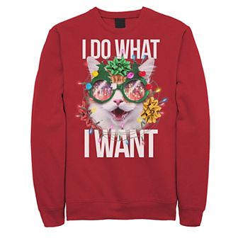 Men's Sassy Christmas Cat Fleece Crewneck Sweatshirt