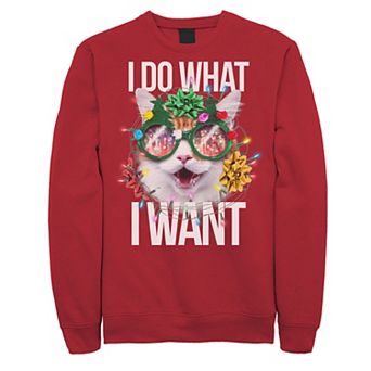 Men's Sassy Christmas Cat Fleece Crewneck Sweatshirt