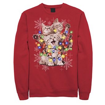 Men's Cute Cats with Holiday Lights Fleece Crewneck Sweatshirt