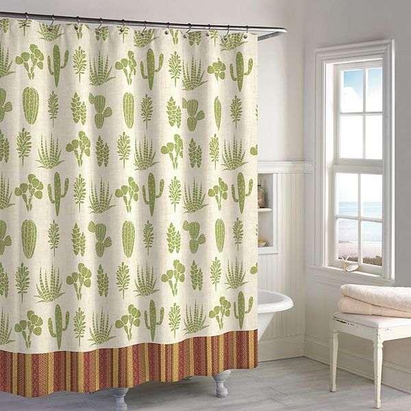 Destinations Cactus Shower Curtain, Green And Beige Shower Curtains