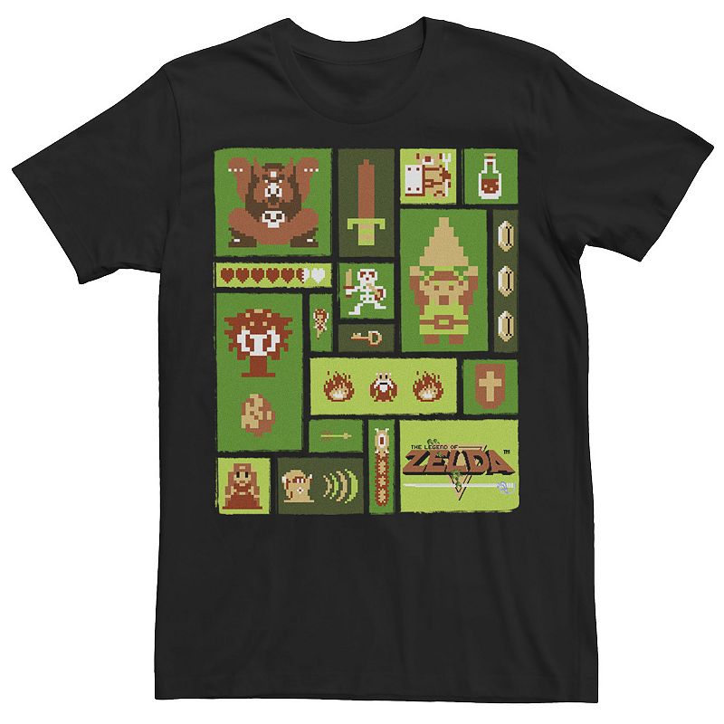 Licensed Character Men's Nintendo The Legend of Zelda 8-bit Character Layout Graphic Tee, Size: XXL, Black
