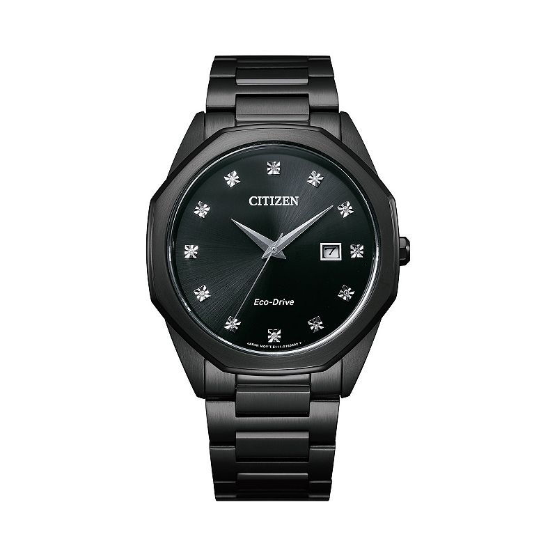 Citizen Eco-Drive Mens Corso Diamond Accent Black Ion-Plated Watch - BM749