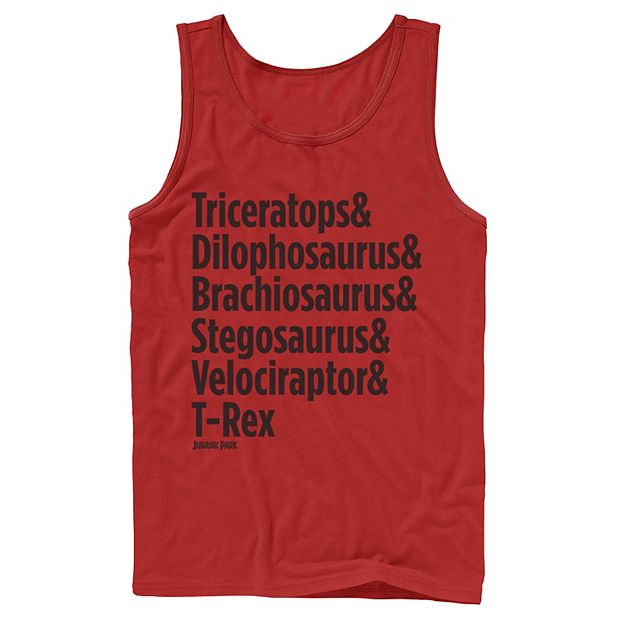 Men's Jurassic Park Dinosaur Name Types Graphic Tank Top, Size: XL, Red