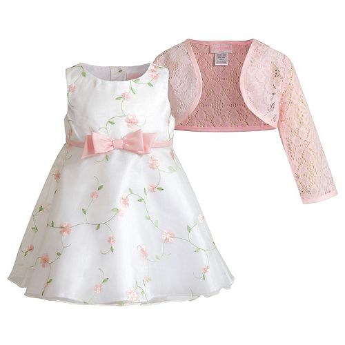 Baby Girl Youngland Embroidered Dress & Lace Shrug Set