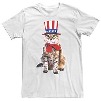 Men's Amoewica Patriotic Cat Portrait Graphic Tee