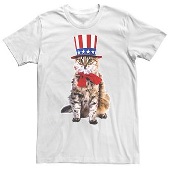 Men's Amoewica Patriotic Cat Portrait Graphic Tee