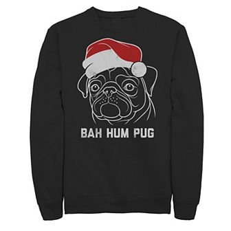 Men's Bah Hum Pug Santa Hat Outline Christmas Fleece