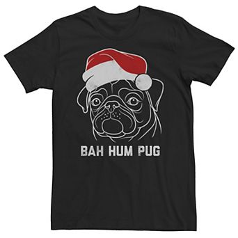 Men's Bah Hum Pug Santa Hat Outline Christmas Graphic Tee