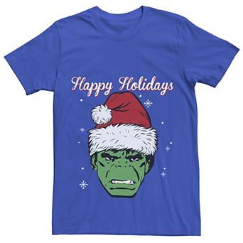 Men's Marvel Hulk Santa Hat Happy Holidays Portrait Christmas Graphic Tee