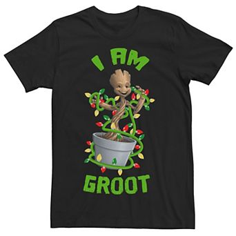 Men's Marvel I Am Groot Christmas Lights Portrait Graphic Tee