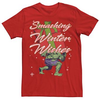 Men's Marvel Hulk Smashing Winter Wishes Christmas Graphic Tee