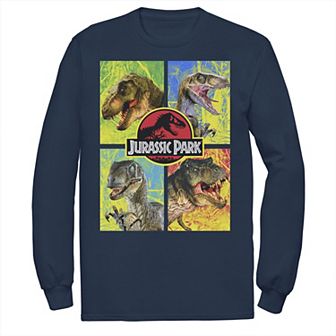 Men's Jurassic Park Four Different Dinosaur Faces Long Sleeve Tee