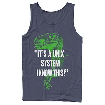Men's Jurassic Park Neon Dinosaur A Unix System Graphic Tank Top