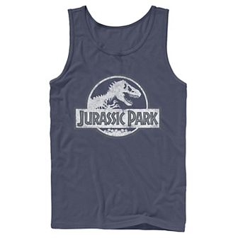 Men's Jurassic Park White Distressed Circle Logo Tank Top