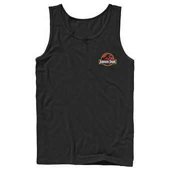 Mens Jurassic Park Logo Red & Yellow Pocket Tank Top