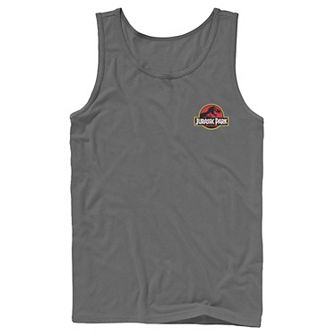 Mens Jurassic Park Logo Red & Yellow Pocket Tank Top