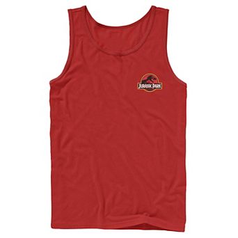 Mens Jurassic Park Logo Red & Yellow Pocket Tank Top