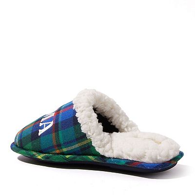 Dearfoams Women's Lil Bear Scuff Slippers – Sherpa Lined, Memory Foam, Plaid, Indoor/Outdoor Sole