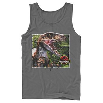 Men's Jurassic Park Raptor Coming Out Of Forest Tank Top