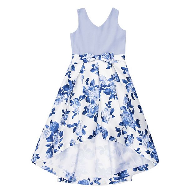 Girl Blue & White Floral Frock with Hat - Fshoppers