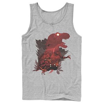 Mens Jurassic Park T-Rex Red Safari Collage Tank Top