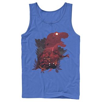 Mens Jurassic Park T-Rex Red Safari Collage Tank Top