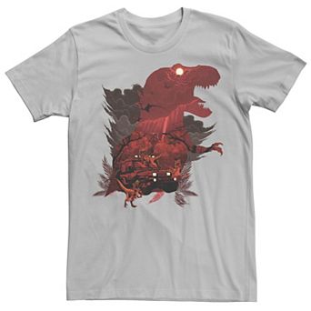 Men's Jurassic Park T-Rex Red Safari Collage Graphic Tee