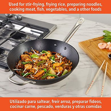 IMUSA 14-in. Black Wok with Stainless Steel Handles