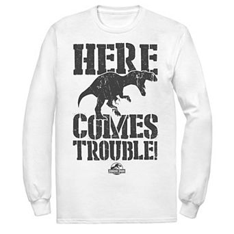 Men's Jurassic Park Here Comes Trouble Long Sleeve Graphic Tee