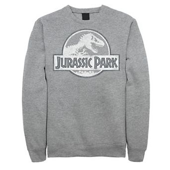 Men's Jurassic Park White Distressed Circle Logo Fleece Graphic Pullover