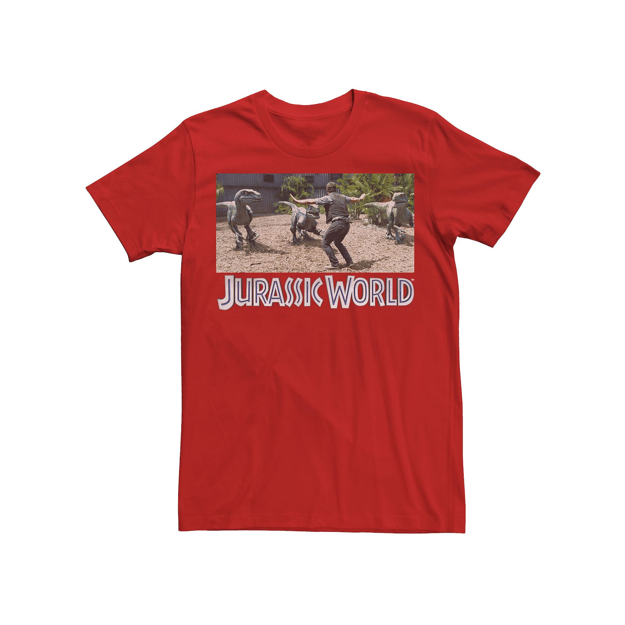 Mens Jurassic World Owen Raptor Pack Trainer Graphic Tee, Size: XL, Red