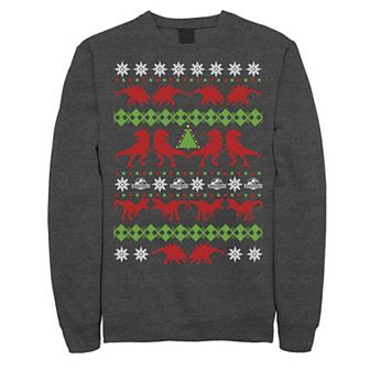 Men's Jurassic World Dino Ugly Holiday Sweater Fleece Graphic Pullover