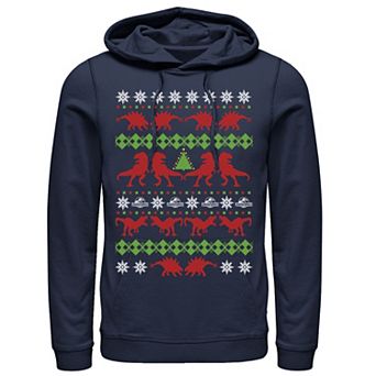 Men's Jurassic World Dino Ugly Holiday Sweater Pullover Graphic Hoodie