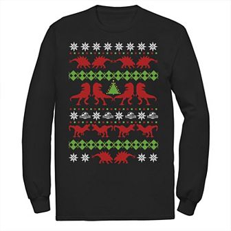 Men's Jurassic World Dino Ugly Holiday Sweater Long Sleeve Graphic Tee