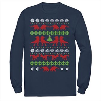 Men's Jurassic World Dino Ugly Holiday Sweater Long Sleeve Graphic Tee