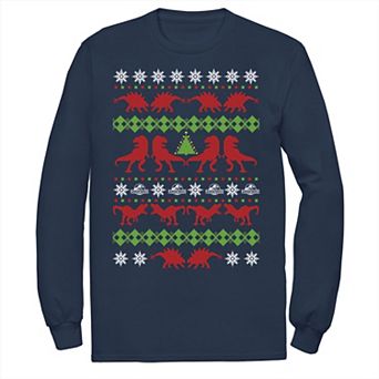 Men's Jurassic World Dino Ugly Holiday Sweater Long Sleeve Graphic Tee