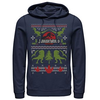 Men's Jurassic World Dinosaur Xmas Ugly Sweater Graphic Pullover Hoodie