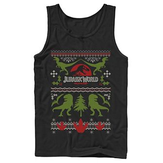 Men's Jurassic World Dinosaur Xmas Ugly Sweater Graphic Tank Top