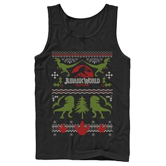 Men's Jurassic World Dinosaur Xmas Ugly Sweater Graphic Tank Top