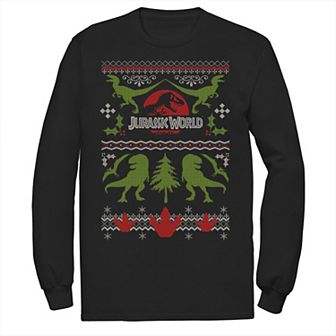 Men's Jurassic World Dinosaur Xmas Ugly Sweater Long Sleeve Graphic Tee