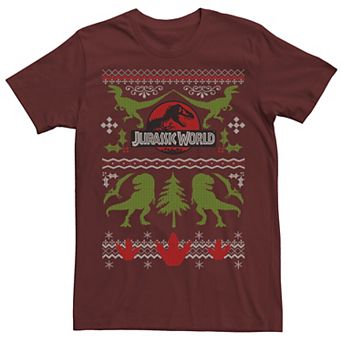 Men's Jurassic World Dinosaur Xmas Ugly Sweater Graphic Tee