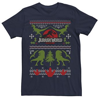 Men's Jurassic World Dinosaur Xmas Ugly Sweater Graphic Tee