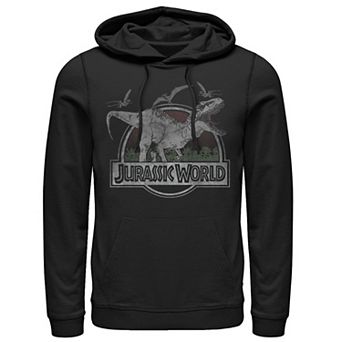 Men's Jurassic World T-Rex Dinosaurs Scene Logo Pullover Graphic Hoodie