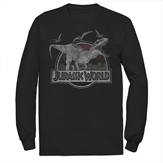 Men's Jurassic World T-Rex Dinosaurs Scene Logo Long Sleeve Graphic Tee