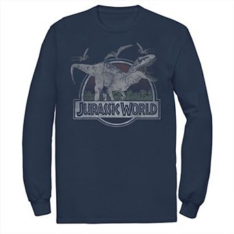 Men's Jurassic World T-Rex Dinosaurs Scene Logo Long Sleeve Graphic Tee